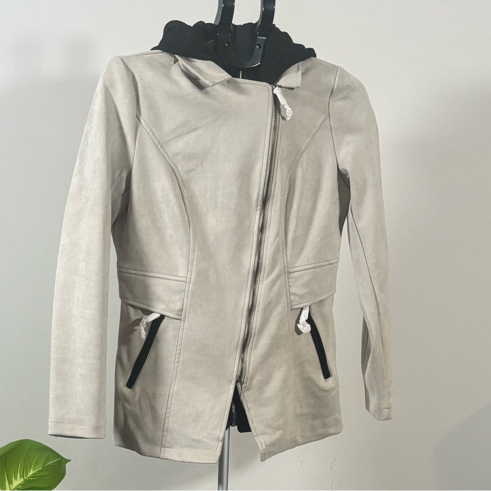 DownEast Faux Suede Jacket with Removable Hoodie – Size Large